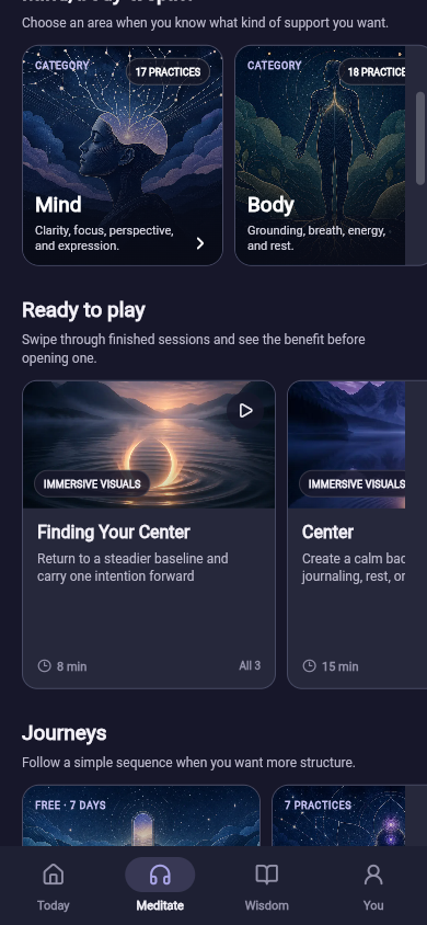 Meditation and affirmation library in Metaphysical Fit
